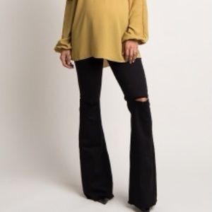 Black Ripped Maternity Flare Jeans